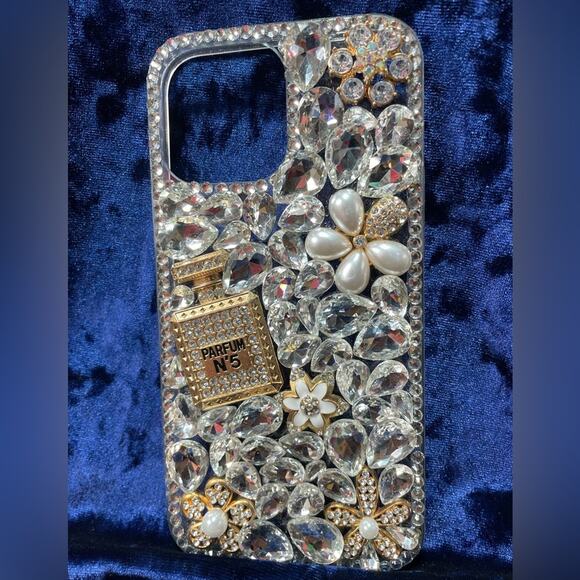 Luxury Crystal Embellished Phone Case - Silver and Gold IPhone 14 Pro - Picture 1 of 2